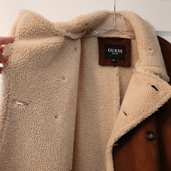 Guess Brown and Cream Peacoat with Shearling Collar - Picture 4 of 5